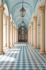 Poster - grandeur and symmetry of greek colonnades, showcasing the timeless elegance of classical architectur