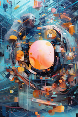 Aufkleber -  concept of artificial intelligence, employing expressive brushstrokes and contrasting colors to evoke the dynamic and transformative nature of AI technology.  Generative AI technology.