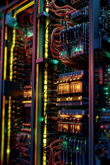 Leinwandbilder -  A close-up image highlighting the intricate circuitry and cooling systems of a high-performance database server, conveying its advanced technological capabilities.  Generative AI technology.