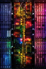 Leinwandbilder -  database servers with data visualization overlays, illustrating the relationship between hardware infrastructure and meaningful insights derived from data analysis.  Generative AI technology.