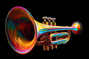 Poster - A digital illustration of a trumpet, with expressive lines and vibrant colors, capturing the essence of jazz and the soulful sound of the instrument. Generative AI technology.
