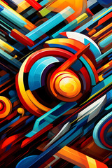 Poster -  An abstract painting featuring bold geometric shapes and vibrant colors, representing the energy and excitement of a racing event. Generative AI technology.
