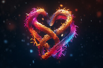 Aufkleber - A digital artwork depicting two DNA strands intertwining and forming a heart shape,  Generative AI technology.