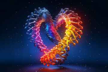 Poster - A digital artwork depicting two DNA strands intertwining and forming a heart shape,  Generative AI technology.
