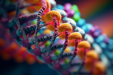 Poster -  A macro photograph capturing the intricate structure of a DNA molecule, with the emphasis on the texture and detail,  Generative AI technology.