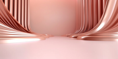 Wall Mural - Rose gold silk satin background, elegant wavy fold by generative AI tools