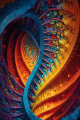 Poster - An abstract painting featuring swirling patterns and vibrant colors resembling a DNA molecule, representing the beauty and complexity of genetic information.  Generative AI technology.