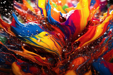 Poster -  A digital artwork featuring a mix of colorful paints swirling and splashing together, creating a visually dynamic and expressive composition.  Generative AI technology.