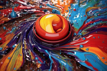 Poster -  A digital artwork featuring a mix of colorful paints swirling and splashing together, creating a visually dynamic and expressive composition.  Generative AI technology.