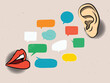 Communication concept - lips and ear. Speaking and listening. Vector illustration