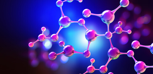 Poster - Science and laboratory research. Medical background with molecules and atoms 3D illustration