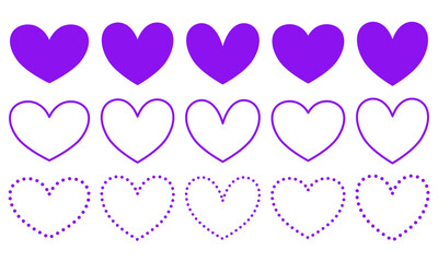 Wall Mural - collection of decorative purple hearts – beautiful set of decorative elements