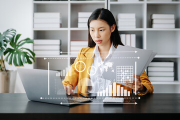 Wall Mural - financial report data of business operations balance sheet and income statement as fintech concept. 