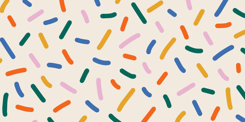 Funky abstract background with colorful confetti or sugar sprinkles. Multi colored festive backdrop. Pop art style textures. Vector design layout for banners presentations, flyers, posters