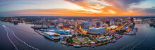 Norfolk, Virginia, USA Downtown City Skyline From Over The Elizabeth River
