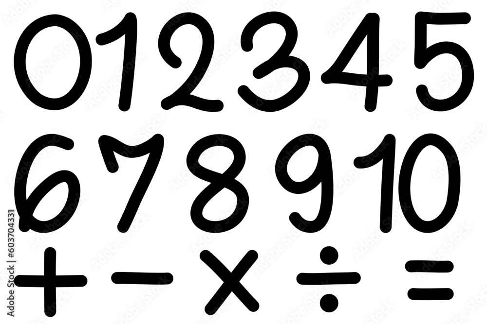 Set of Hand Drawn Numbers Zero to Ten Math Handwriting Mathematics ...