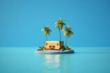 Fototapeta Łazienka - Tropical island with a yellow travel suitcase. Generative ai