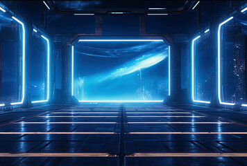 Aufkleber - Empty dark room, Modern Futuristic Sci Fi Background. High quality illustration