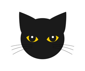 Wall Mural - black cat face shape with beautiful orange eyes. png illustration.