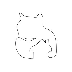 Wall Mural - One continuous line of simple cute kitten icon. logo concept dynamic single line drawing graphic design illustration
