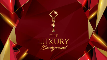 Wall Mural - Dark Red Golden Royal Awards Graphics Background. Polygonal  Elegant Shine Spark. Luxury Premium Corporate Abstract Design Template. Classic Shape Post. Center LED Screen Visual. Business Event Design