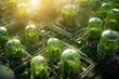 bioenergy power plant with advanced facility that employs genetically engineered microorganisms, fed with organic waste, to generate clean and sustainable electricity. AI-Generated. Generative AI