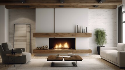 Wall Mural - a beautiful house, in which the fireplace is given a lot of attention, impressive design, modern and clean