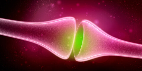 Wall Mural - synapse and neuron cells sending electrical chemical signals. 3d rendering