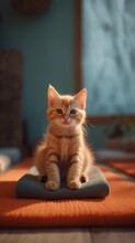 A Kitten Sitting On Top Of A Yoga Mat. Generative AI Image.