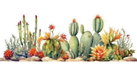 Wall Mural - Watercolor Cactus white Background ,transparent background, PNG , Generative AI
