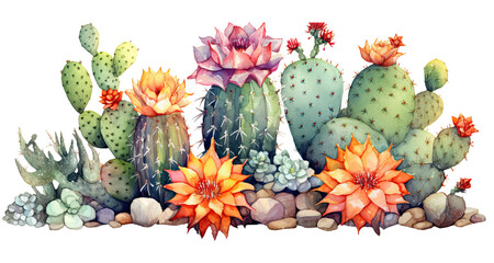 Wall Mural - Watercolor Cactus white Background ,transparent background, PNG , Generative AI