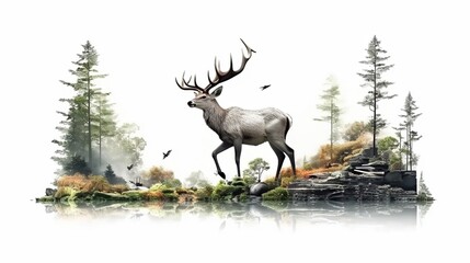 Poster - Deer in the forest with big horns.Generative AI