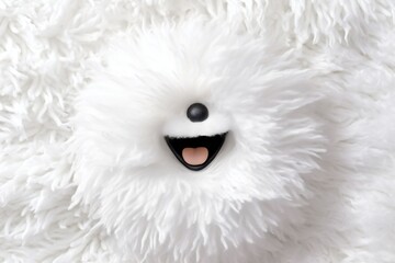 Wall Mural - A fluffy white animal mascot with smiley face Generative AI 