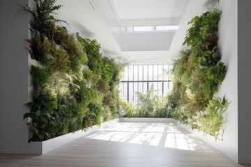 Vertical gardens at home room. Living green wall in modern interior design. DIY vertical garden ideas for home garden. AI generative