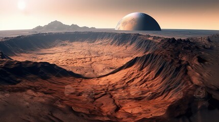 Poster - A landscape on the planet Mars, a picturesque desert on the Red Planet.Generative AI
