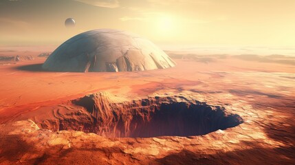 Poster - A landscape on the planet Mars, a picturesque desert on the Red Planet.Generative AI
