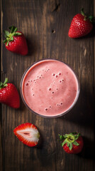 Wall Mural - Fresh Strawberry Smoothie on a Rustic Table