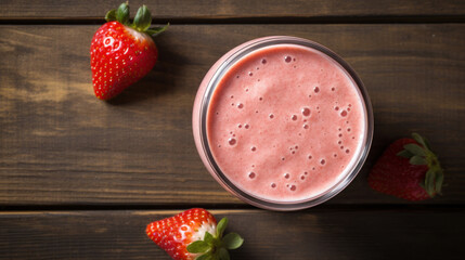 Wall Mural - Fresh Strawberry Smoothie on a Rustic Table