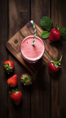 Wall Mural - Fresh Strawberry Smoothie on a Rustic Table