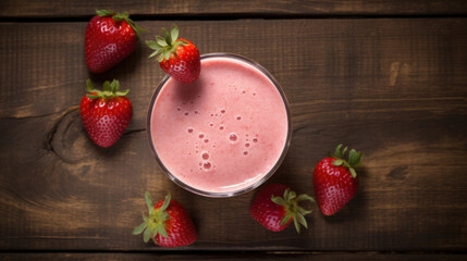 Wall Mural - Fresh Strawberry Smoothie on a Rustic Table