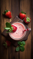 Wall Mural - Fresh Strawberry Smoothie on a Rustic Table