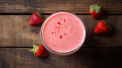 Wall Mural - Fresh Strawberry Smoothie on a Rustic Table