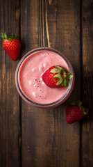 Wall Mural - Fresh Strawberry Smoothie on a Rustic Table