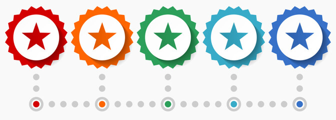 Poster - Star vector icon set, colorful infographic template, set of flat design badge icons in 5 color options