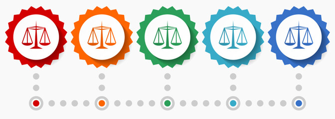Fototapete - Justice vector icon set, colorful infographic template, set of flat design badge icons in 5 color options