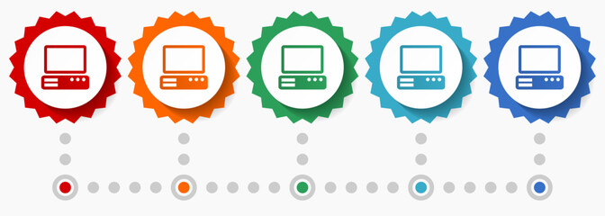 Poster - Computer vector icon set, colorful infographic template, set of flat design badge icons in 5 color options