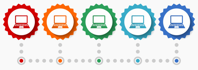 Poster - Computer vector icon set, colorful infographic template, set of flat design badge icons in 5 color options