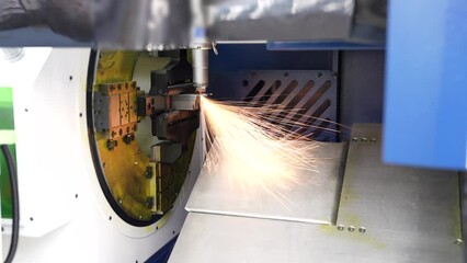 Aufkleber - Automatic machine for cutting metal at work. Smart factory	