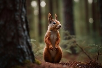 Wall Mural - Red Squirrel in Forest Generative AI