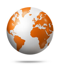 Wall Mural - Orange earth globe isolated on white background